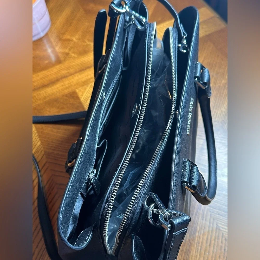 Savannah Large Saffiano Leather Satchel Black